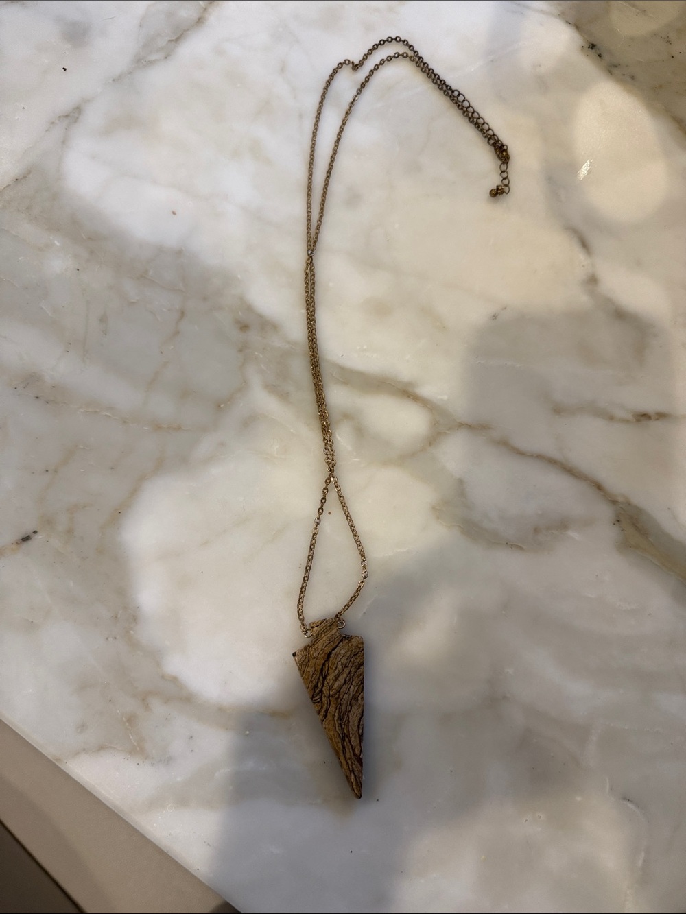 Gold-Tone Necklace with Brown Triangle Stone Pendant